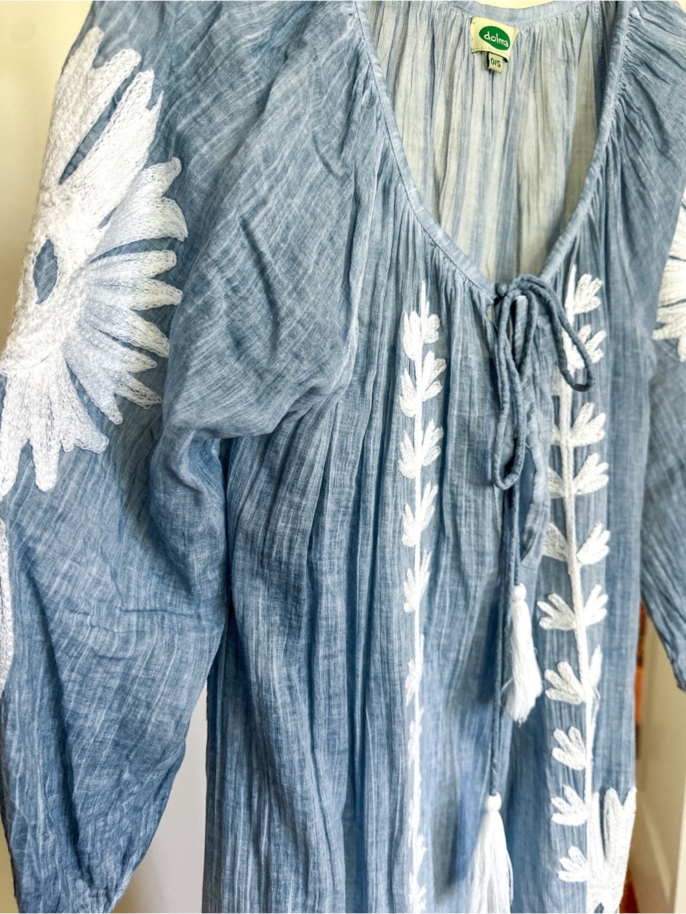 Dolma Blue White Embroidered Boho Maxi Resort Hamptons Summer Dress | NWOT OS - Picture 3 of 5